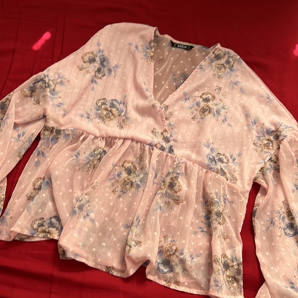 Lantern Sleeve Floral Print Semi Sheer Smock Top - Picture 5 of 14